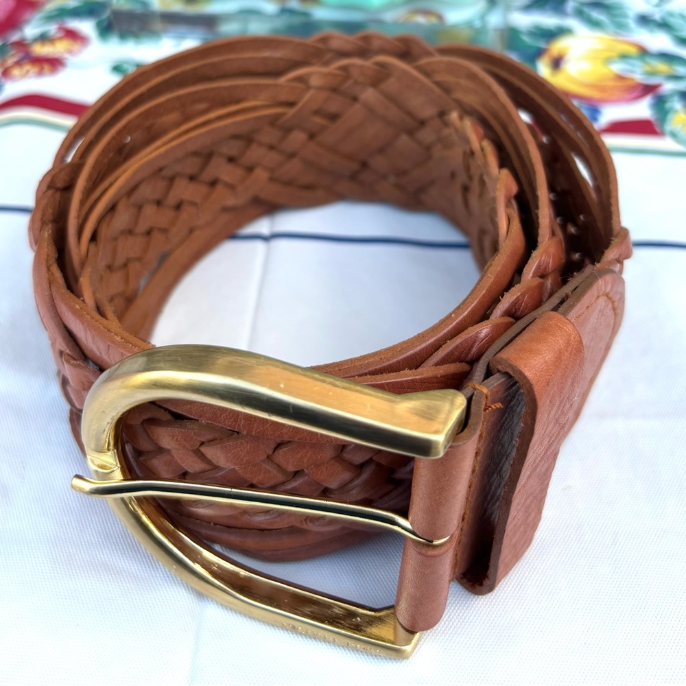 MICHAEL KORS Women’s Brown Braided Brown Leather Belt Gold Buckle Sz S - 34-35"